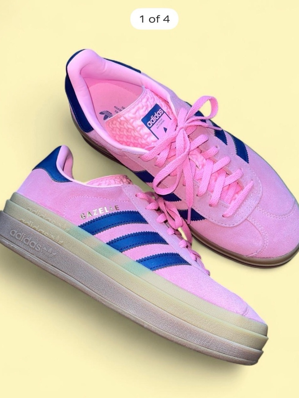adidas Gazelle Sneakers in Pink with Blue Stripes